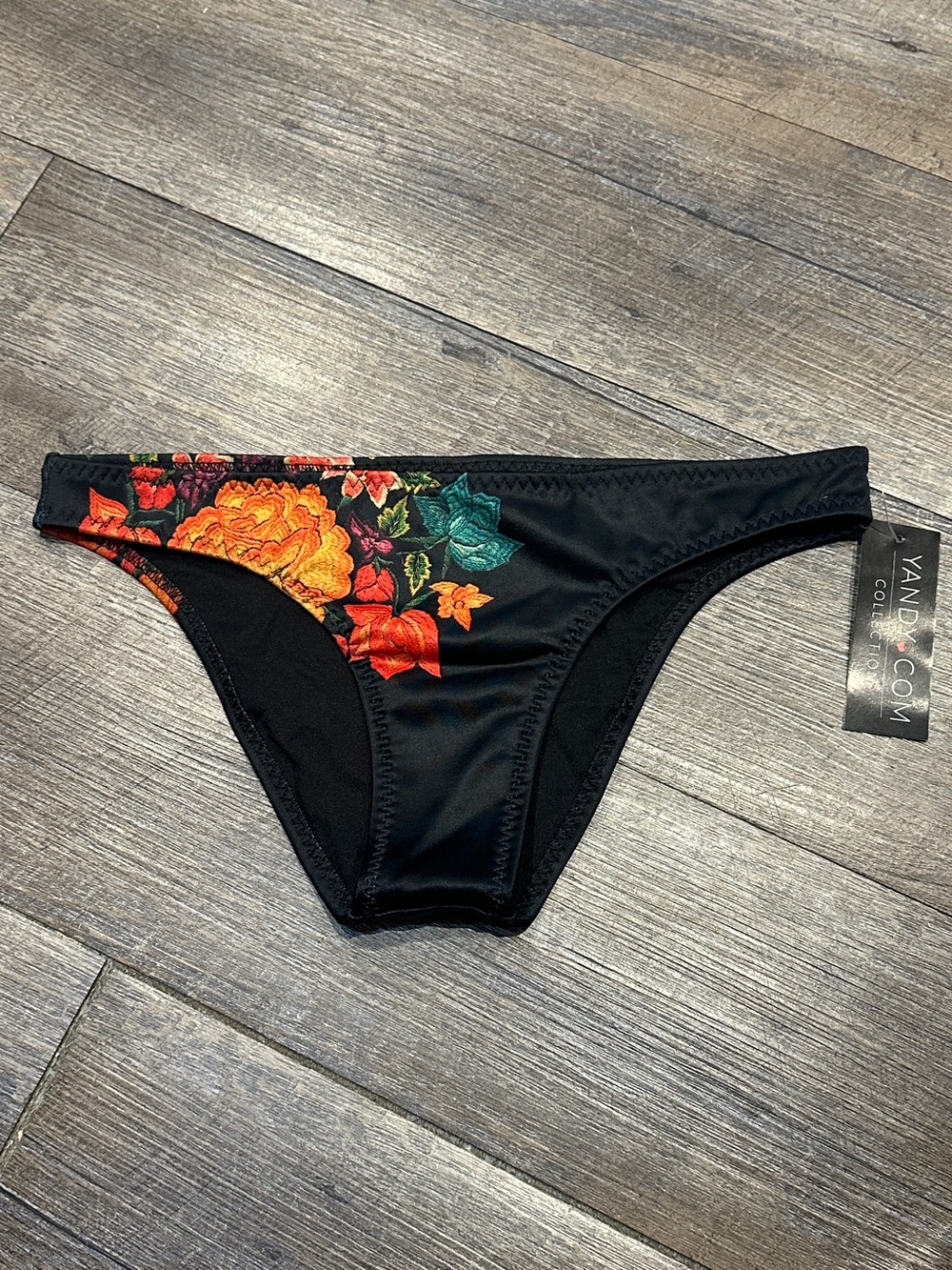 Yandy Black and Floral Bikini Bottom Small New with Tags